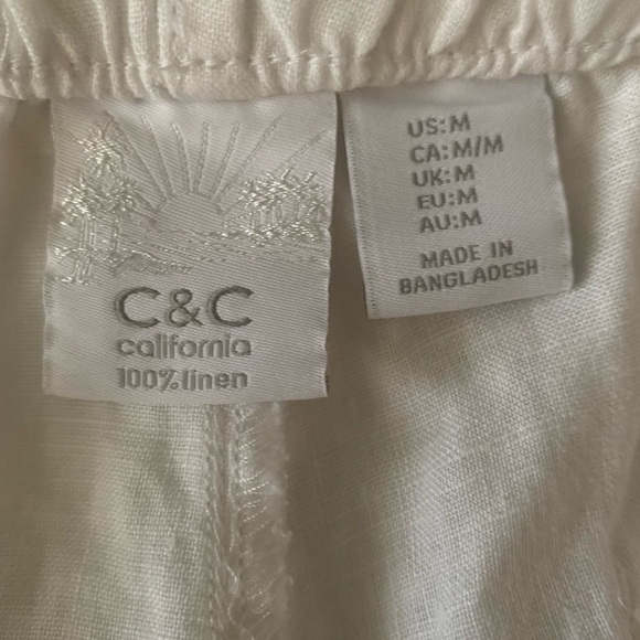 Women’s 100% Linen Drawstring Wide Leg Pants Size M - Picture 3 of 9